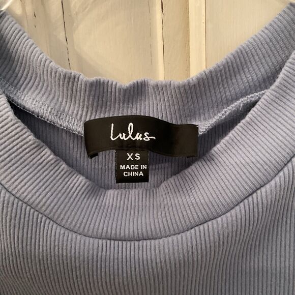 Lulus New Level Tank Women's XS Dusty Blue Ribbed Ruched Cropped Top - Picture 12 of 13